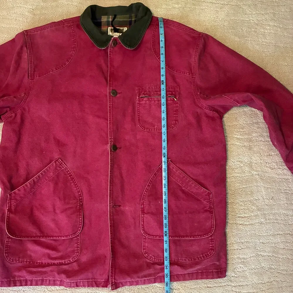 Vintage L.L. Bean Mens 2XL Cranberry Canvas Chore Barn Coat/Jacket Utility